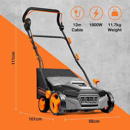 Corded Electric Artificial Grass Sweeper 1800W 11.9 Gal Bag 14.96in 5 Heights Gray Black Orange