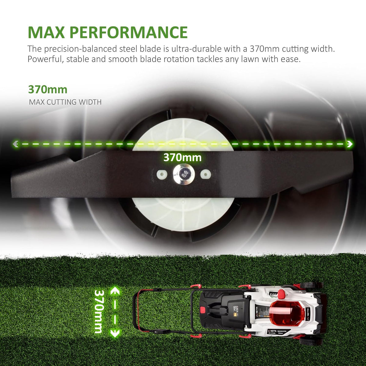 Cordless Lawn Mower 14.6in 40V 2x4.0Ah Batteries 6 Heights 9.2 Gal