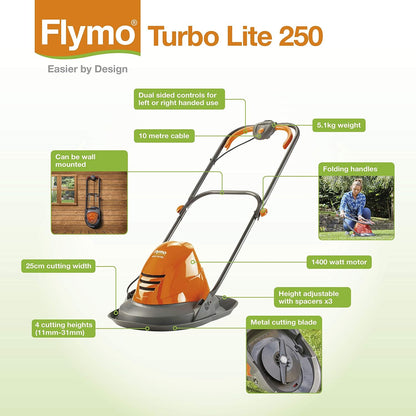 Electric Hover Lawn Mower 1400W 9.8in 3 Heights 32.8ft Cable Orange Gray