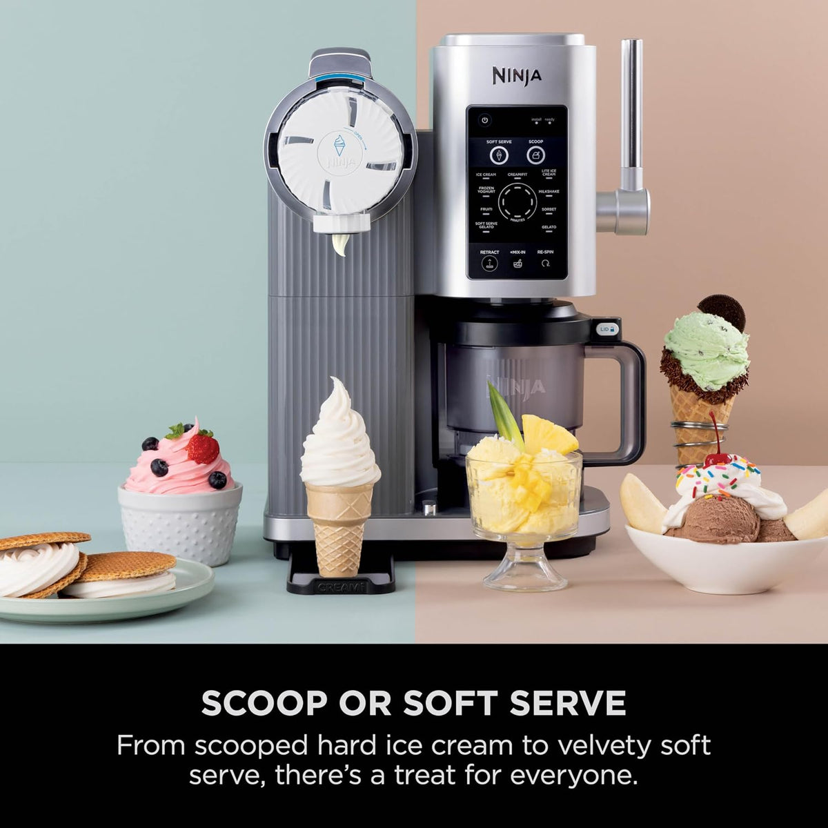 Ice Cream Maker 13 Functions 2x 16.2 fl oz Tubs Soft Serve Platinum