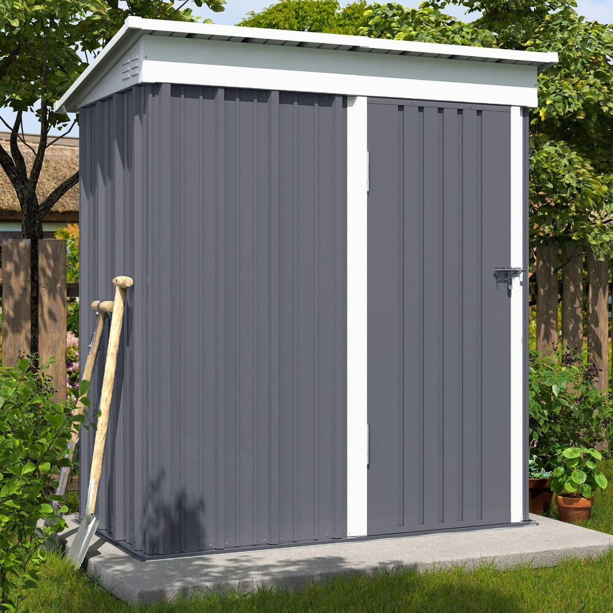 Metal Garden Storage Shed 8 X 4 Ft Dark Gray Alloy Steel Lockable Door