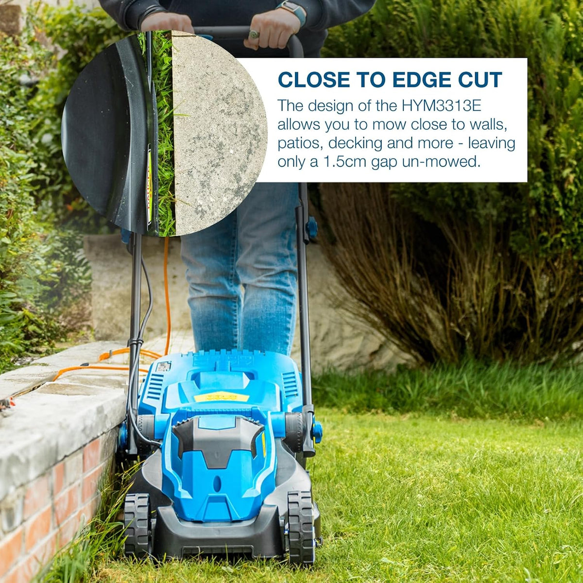 Corded Electric Lawn Mower 13in 1300W 7.9 Gal Grass Box 3 Heights Blue