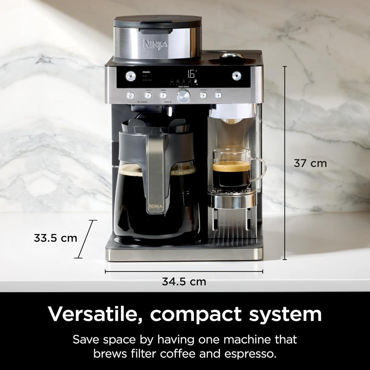 2-in-1 Filter Coffee And Pod Capsule Machine 1.9 Qt Built-in Milk Frother Black
