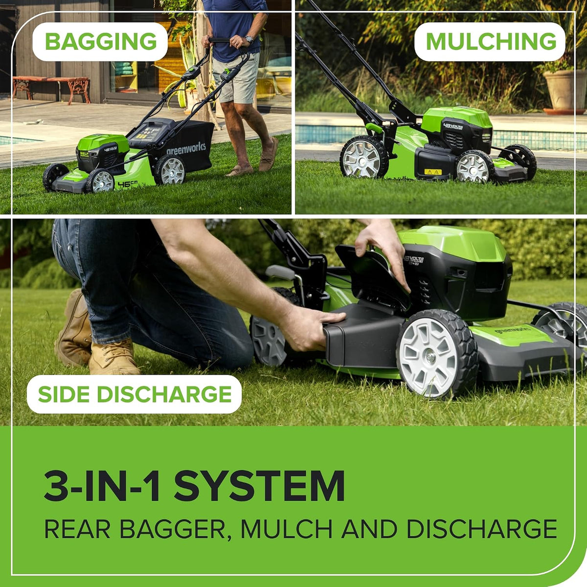 Cordless Lawn Mower 18.1in 48V Self-Propelled 14.5 Gal Bag 2x4Ah Batteries