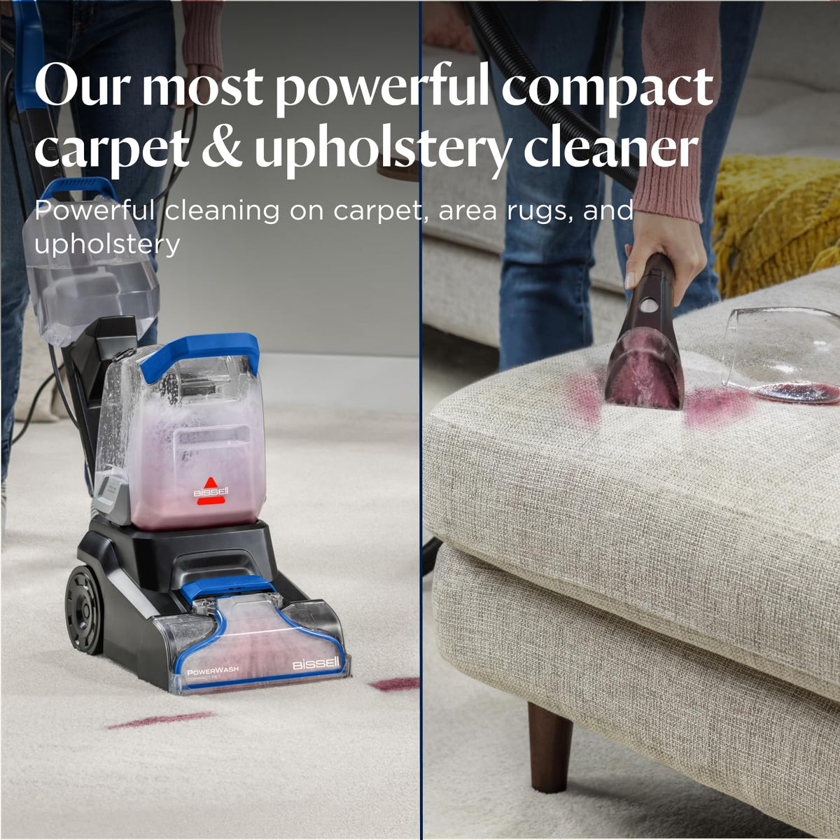 Compact Carpet Cleaner 600W 0.5 Qt Detachable Hose Blue