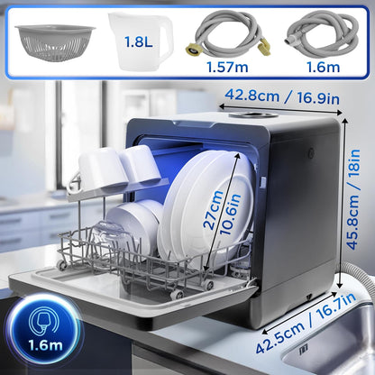 Table Top Dishwasher 5.3 Qt 950W 8 Programs Black
