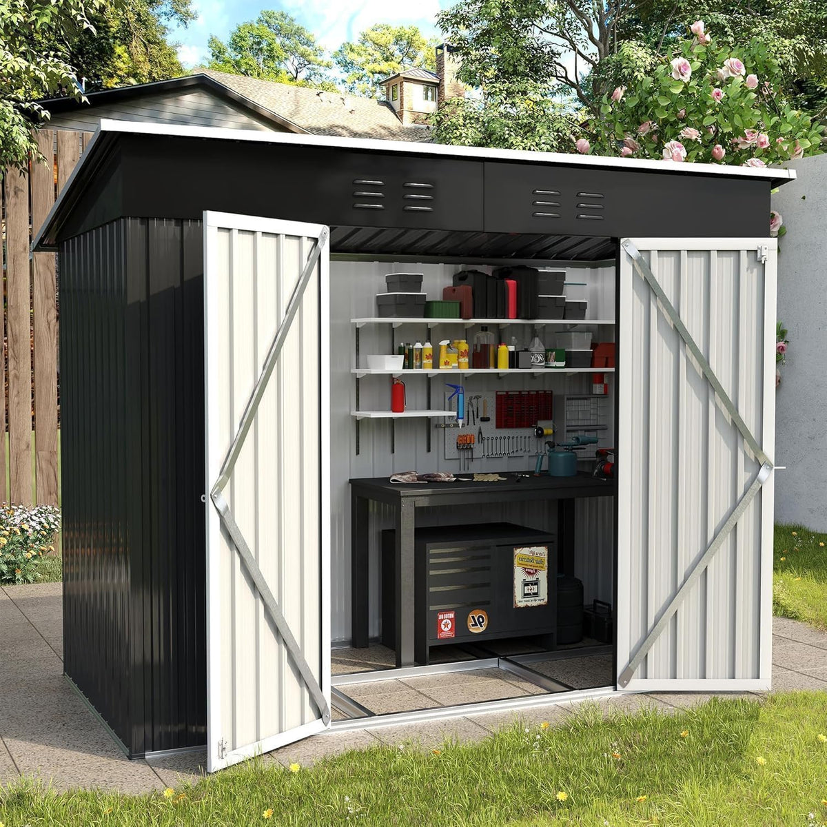 Metal Garden Storage Shed 8 X 4 Ft Dark Gray Alloy Steel Lockable Door