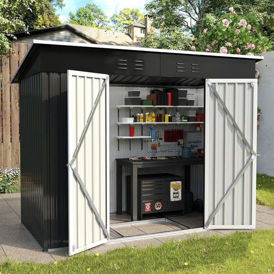 Metal Garden Storage Shed 8 X 4 Ft Dark Gray Alloy Steel Lockable Door