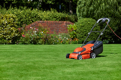 Corded Electric Lawn Mower 1600W 15in 11.9 Gal 5 Heights Orange Gray