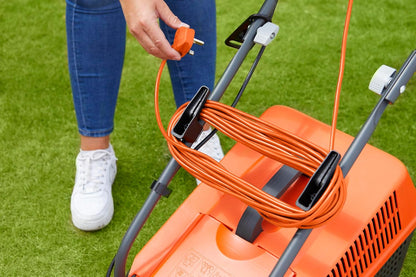 Corded Wheeled Lawn Mower 12.6in 1300W 7.9 Gal Grass Box Orange Gray