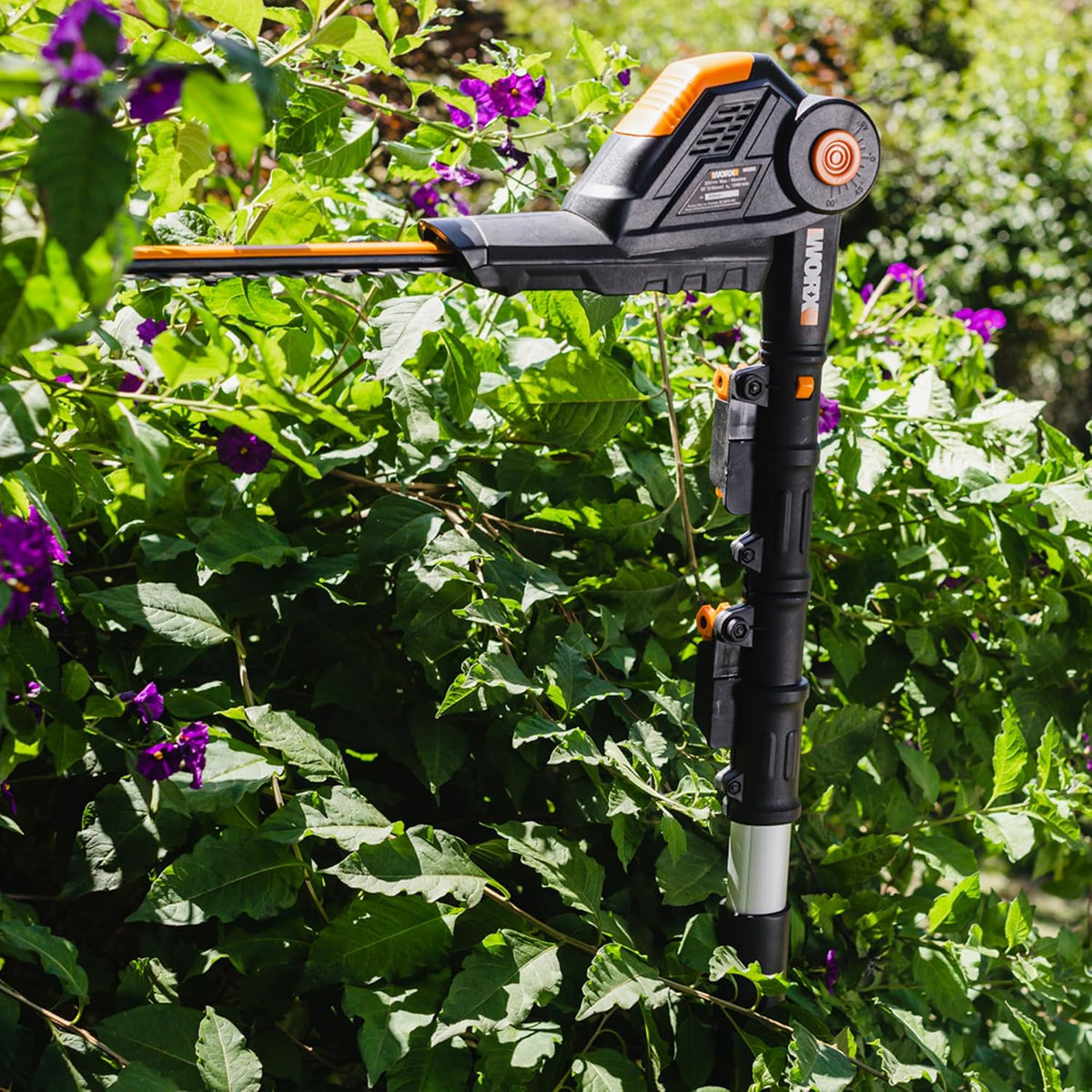 Cordless Pole Hedge Trimmer 17.7in 10.5ft Reach 10-Position Head Black