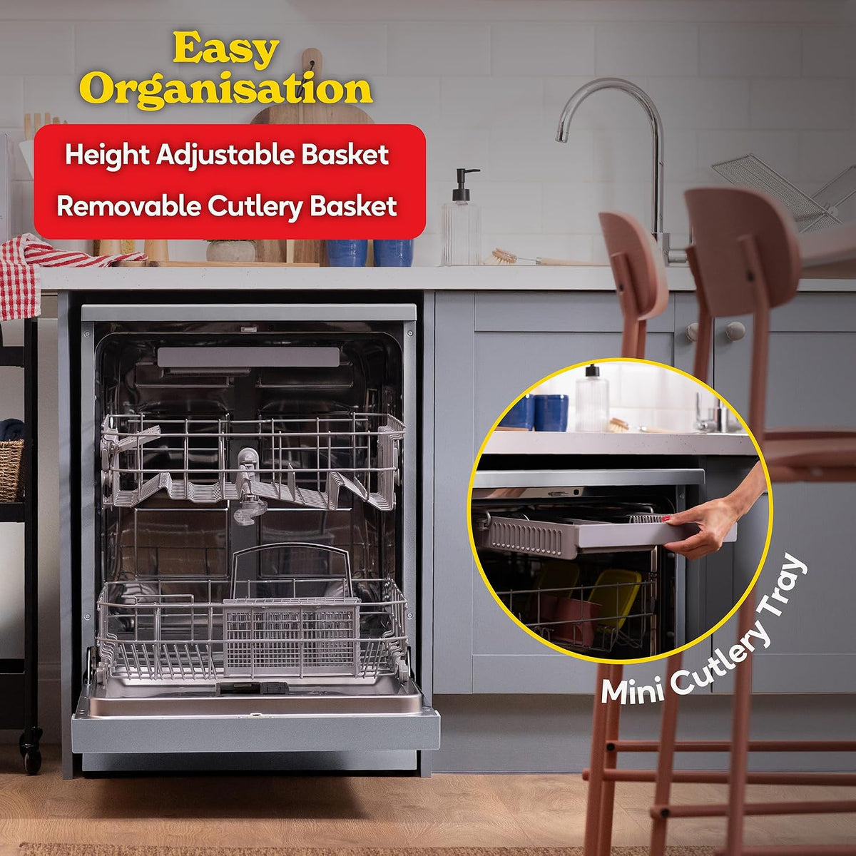 Freestanding Dishwasher 14 Place Settings 23.6in Stainless Steel