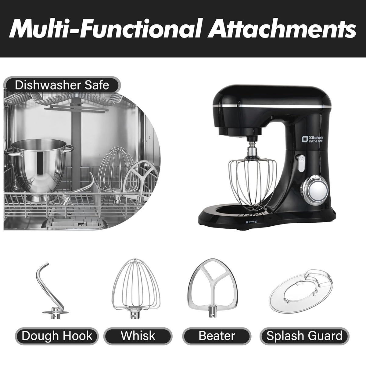 Stand Mixer 1300W 6.3 Qt 10 Speeds Pulse Function Black