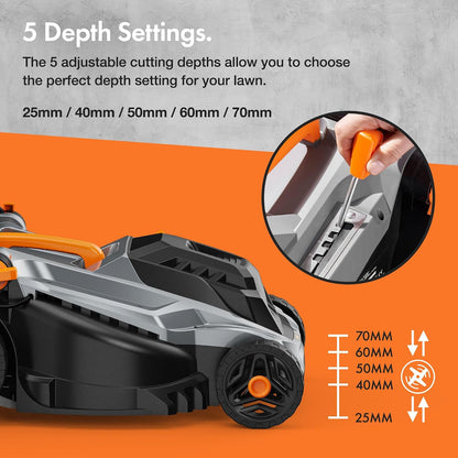 Corded Electric Hover Lawn Mower 1800W 16.9in 13.7 Gal 5 Heights Orange Gray
