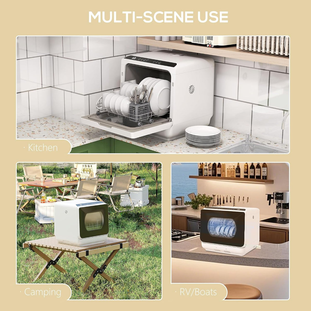 Table Top Dishwasher 6.3 Qt Built-In Tank 4 Place Settings Touch Control White