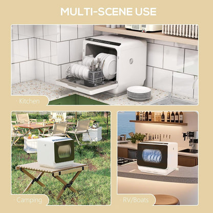 Table Top Dishwasher 6.3 Qt Built-In Tank 4 Place Settings Touch Control White