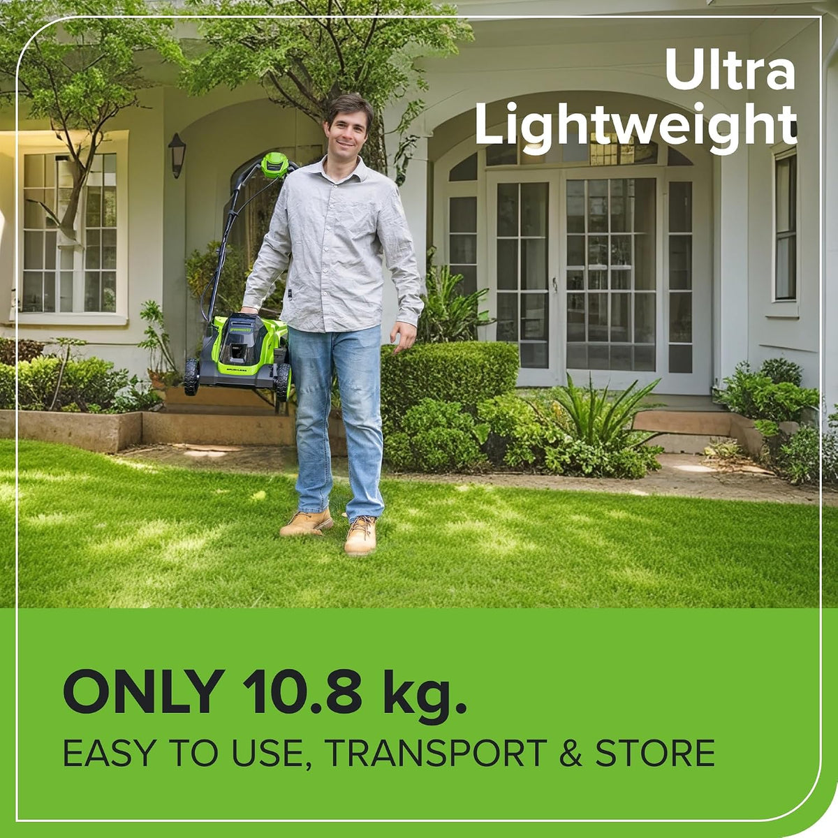 Cordless Lawn Mower 13in 24V Brushless Motor 7.9 Gal Bag 4Ah Battery