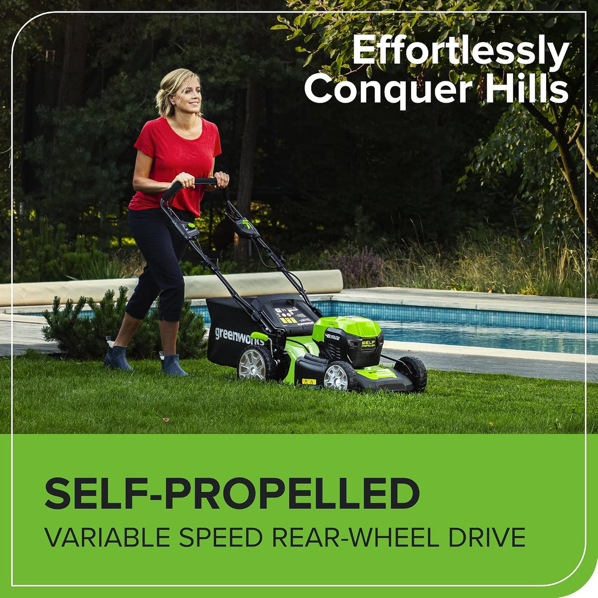 Cordless Lawn Mower 18.1in 48V Self-Propelled 14.5 Gal Bag 2x4Ah Batteries