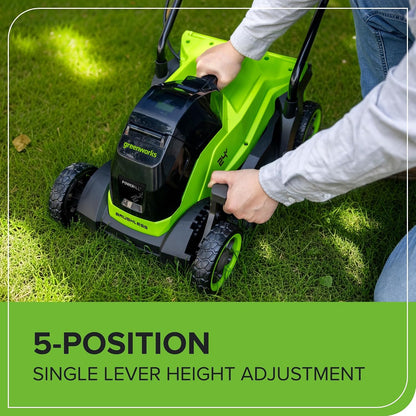 Cordless Lawn Mower 13in 24V Brushless Motor 7.9 Gal Bag 4Ah Battery
