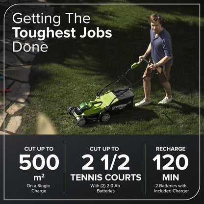 Cordless Lawn Mower 13.8in 10.6 Gal Bag 2x40V 2Ah Batteries Green