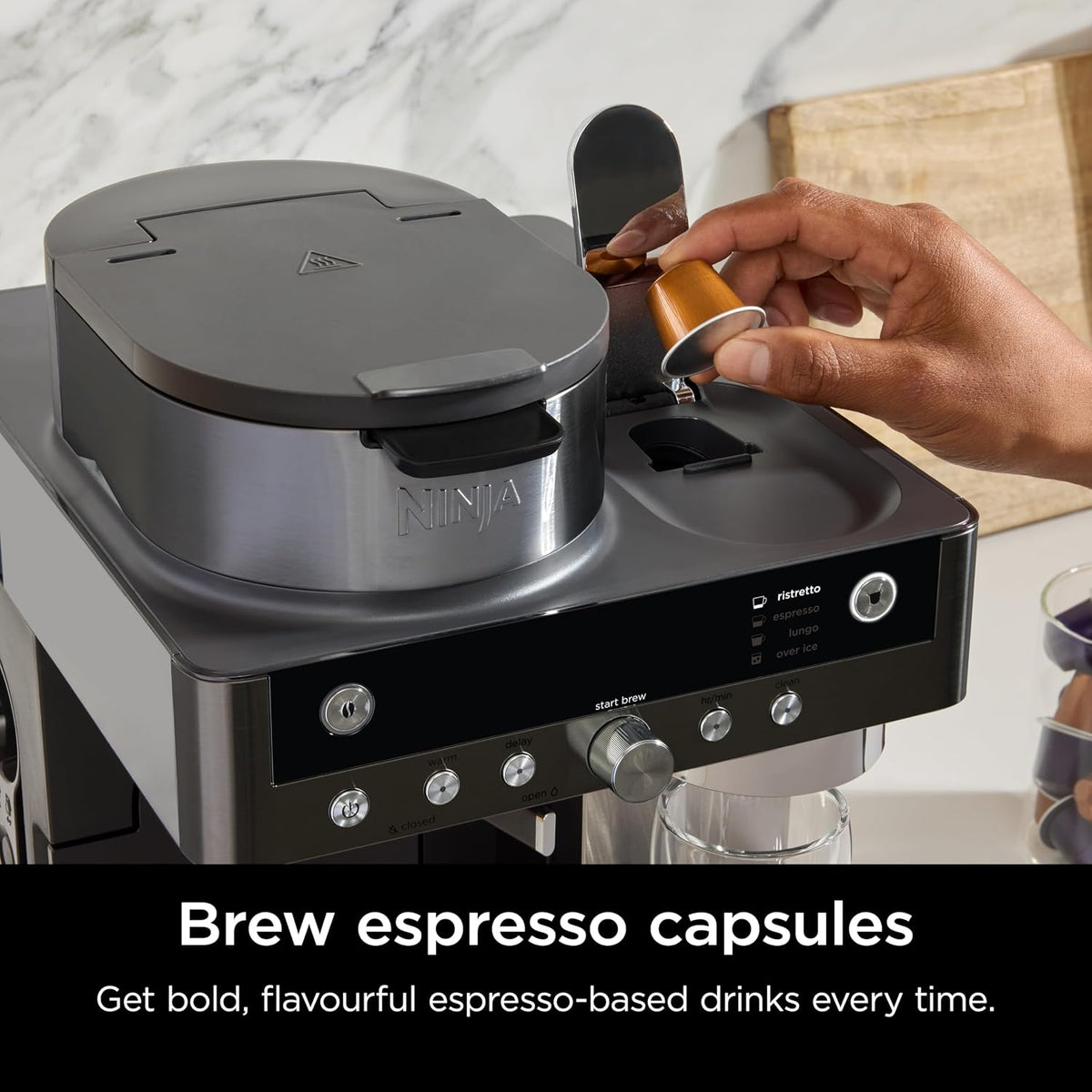 2-in-1 Filter Coffee and Pod Capsule Machine with Built-in Milk Frother 1.9 Qt Gunmetal