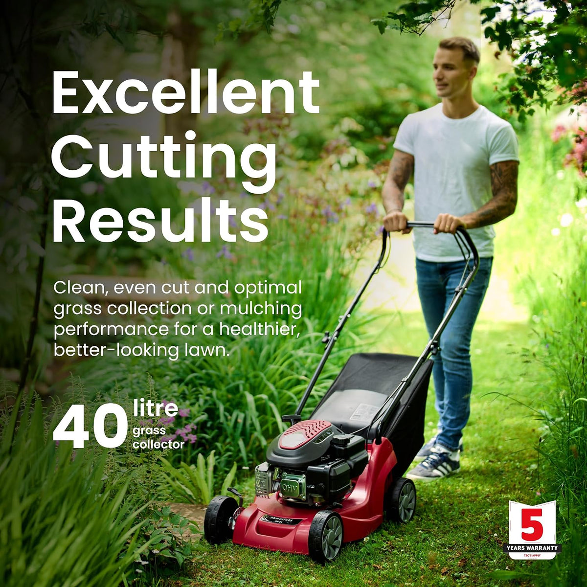 Self-Propelled Petrol Lawnmower 15.4in 123cc 10.6 Gal Grass Collector Red