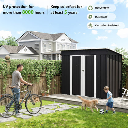 Metal Garden Storage Shed 8 X 4 Ft Dark Gray Alloy Steel Lockable Door