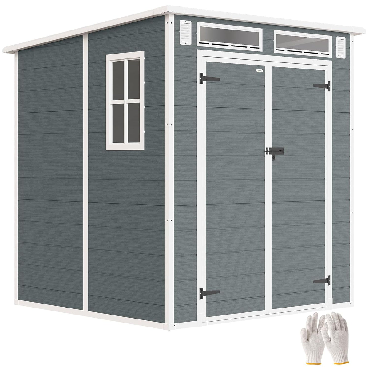 Plastic Garden Storage Shed 6 X 6 Ft Dark Gray Aluminum Frame Double Doors