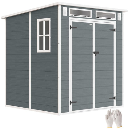 Plastic Garden Storage Shed 6 X 6 Ft Dark Gray Aluminum Frame Double Doors