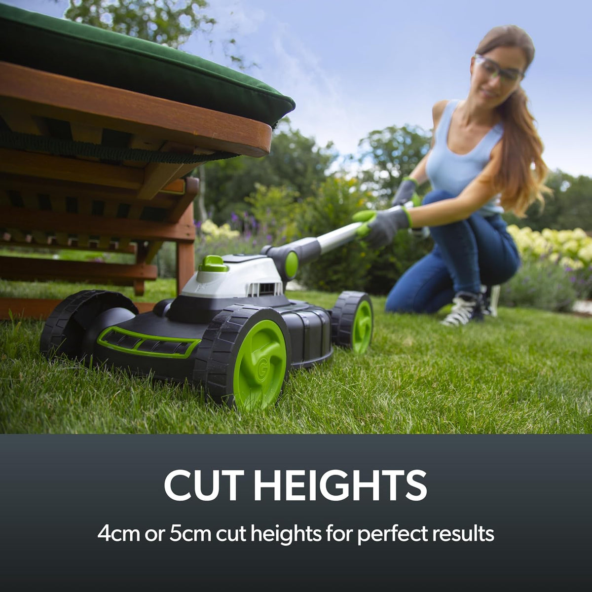 Cordless Electric Lawnmower 10in 5200RPM 18V 30 Mins Runtime Gray Green White