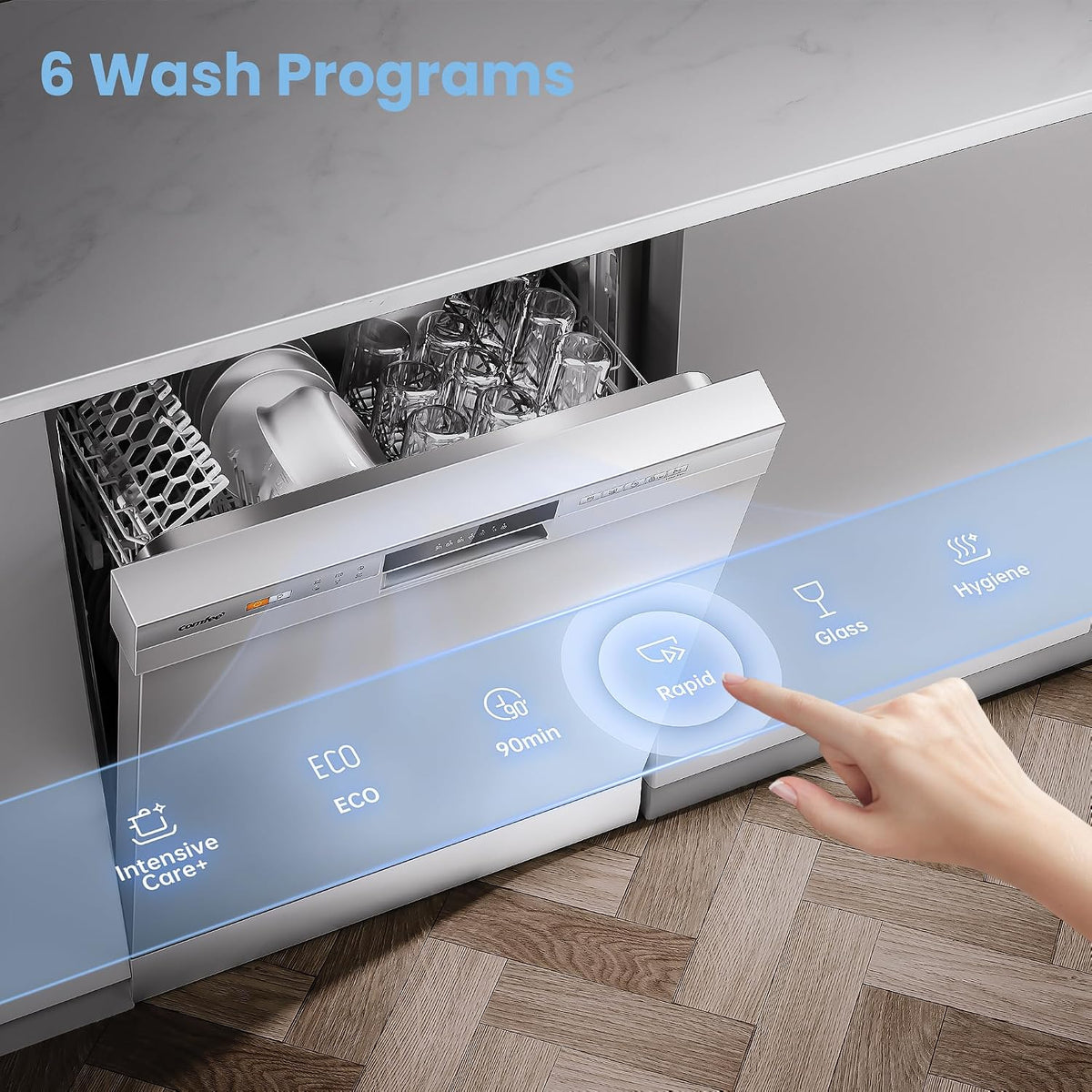 Freestanding Dishwasher 13 Place Settings 6 Programs White Auto Door Open