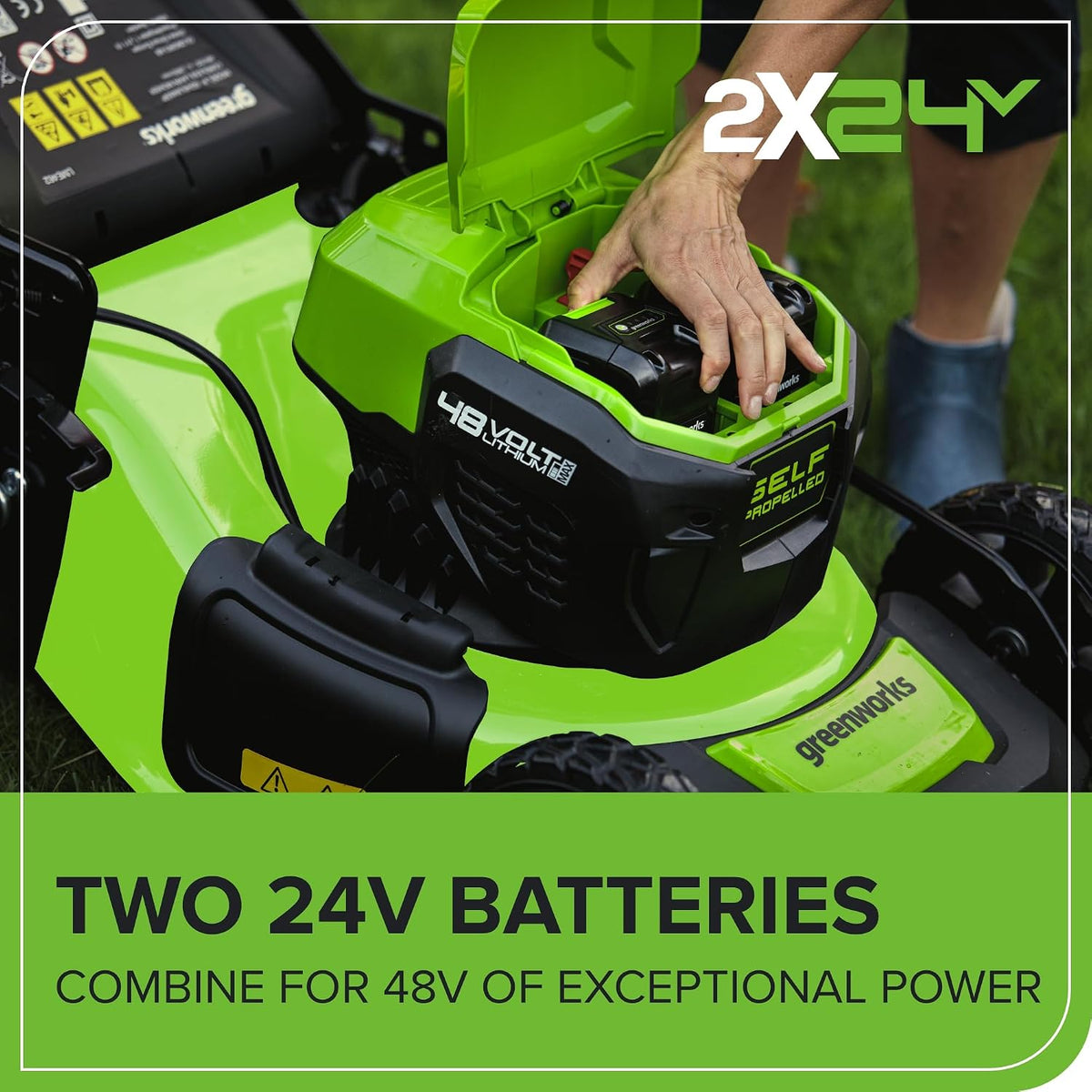Cordless Lawn Mower 18.1in 48V Self-Propelled 14.5 Gal Bag 2x4Ah Batteries
