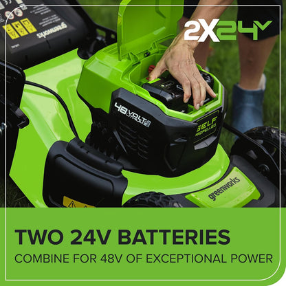Cordless Lawn Mower 18.1in 48V Self-Propelled 14.5 Gal Bag 2x4Ah Batteries