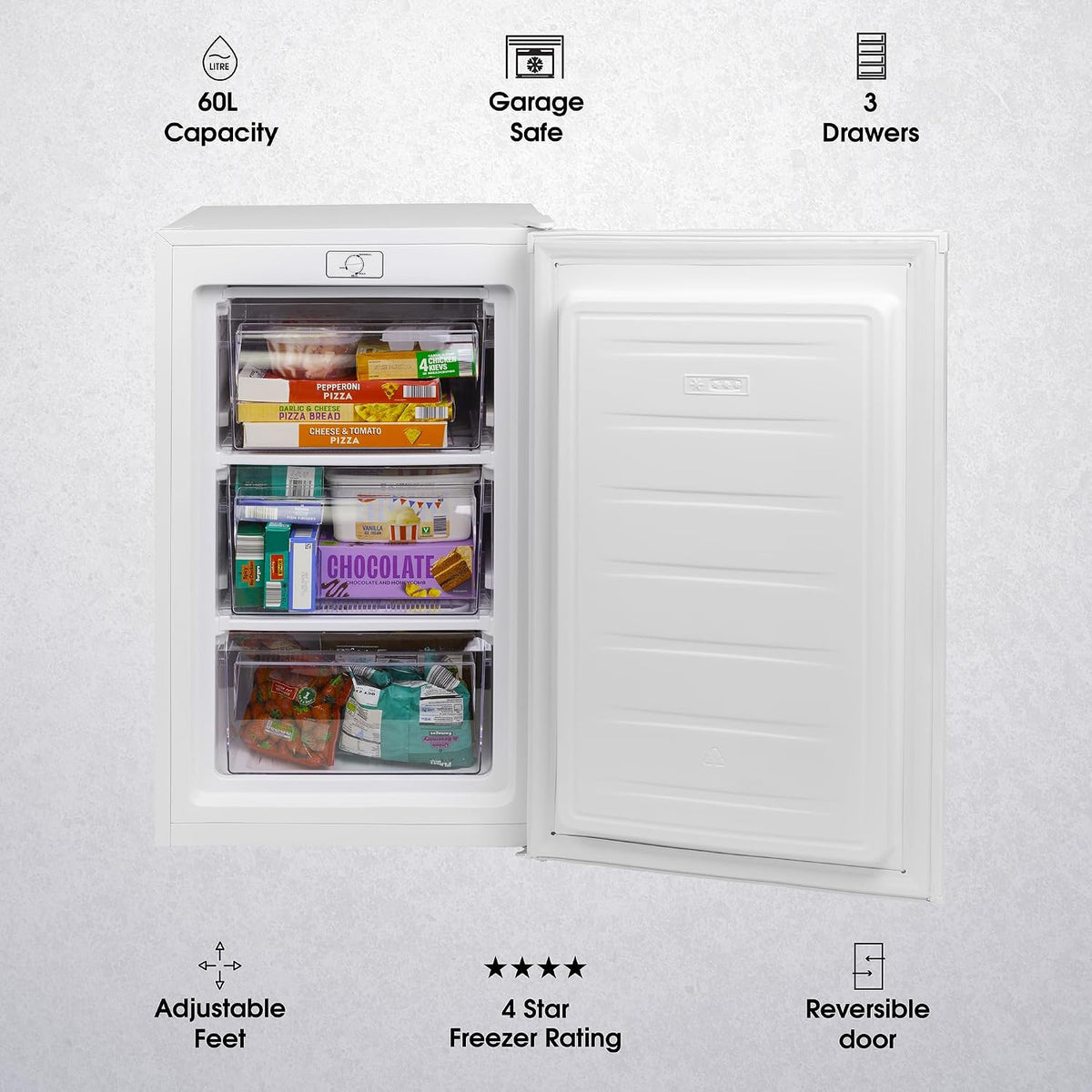 Under Counter Freezer 18.9in 2.1 cu ft Freestanding White Reversible Door