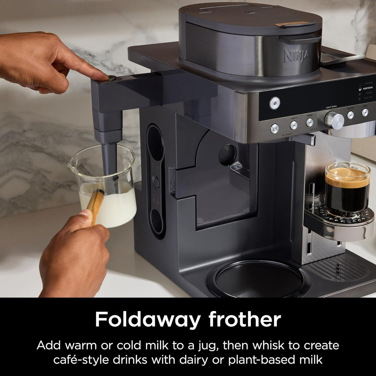 2-in-1 Filter Coffee and Pod Capsule Machine with Built-in Milk Frother 1.9 Qt Gunmetal