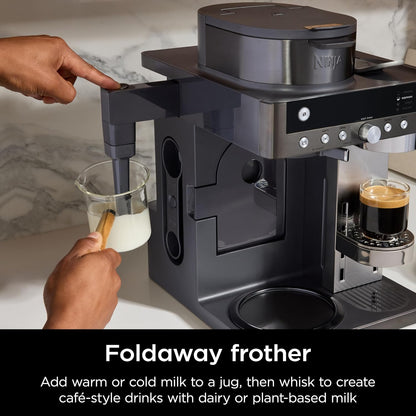 2-in-1 Filter Coffee and Pod Capsule Machine with Built-in Milk Frother 1.9 Qt Gunmetal