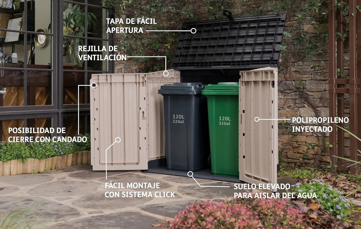 Outdoor Garden Storage Shed 223.2 Gal Top And Front Opening Beige Brown