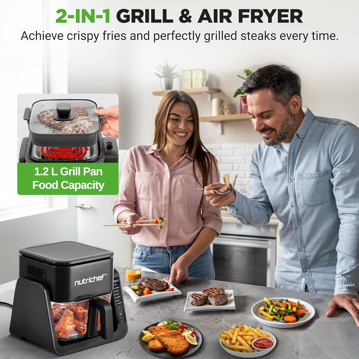 Air Fryer and Grill 4.2 Qt 7-in-1 Preset Cook Modes Black