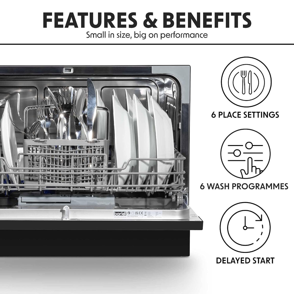 Table Top Dishwasher 6 Place Settings 6 Programs Black