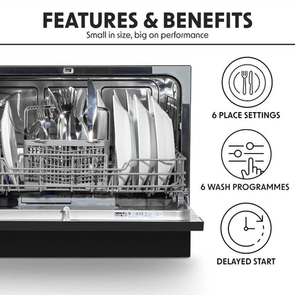 Table Top Dishwasher 6 Place Settings 6 Programs Black