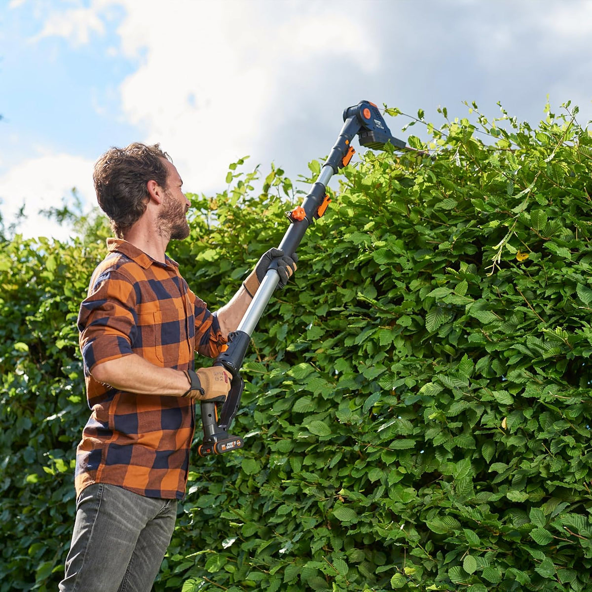 Cordless Pole Hedge Trimmer 17.7in 10.5ft Reach 10-Position Head Black
