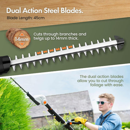 Cordless Pole Hedge Trimmer 76-96.1 in 20V 2 Batteries Harness Gray