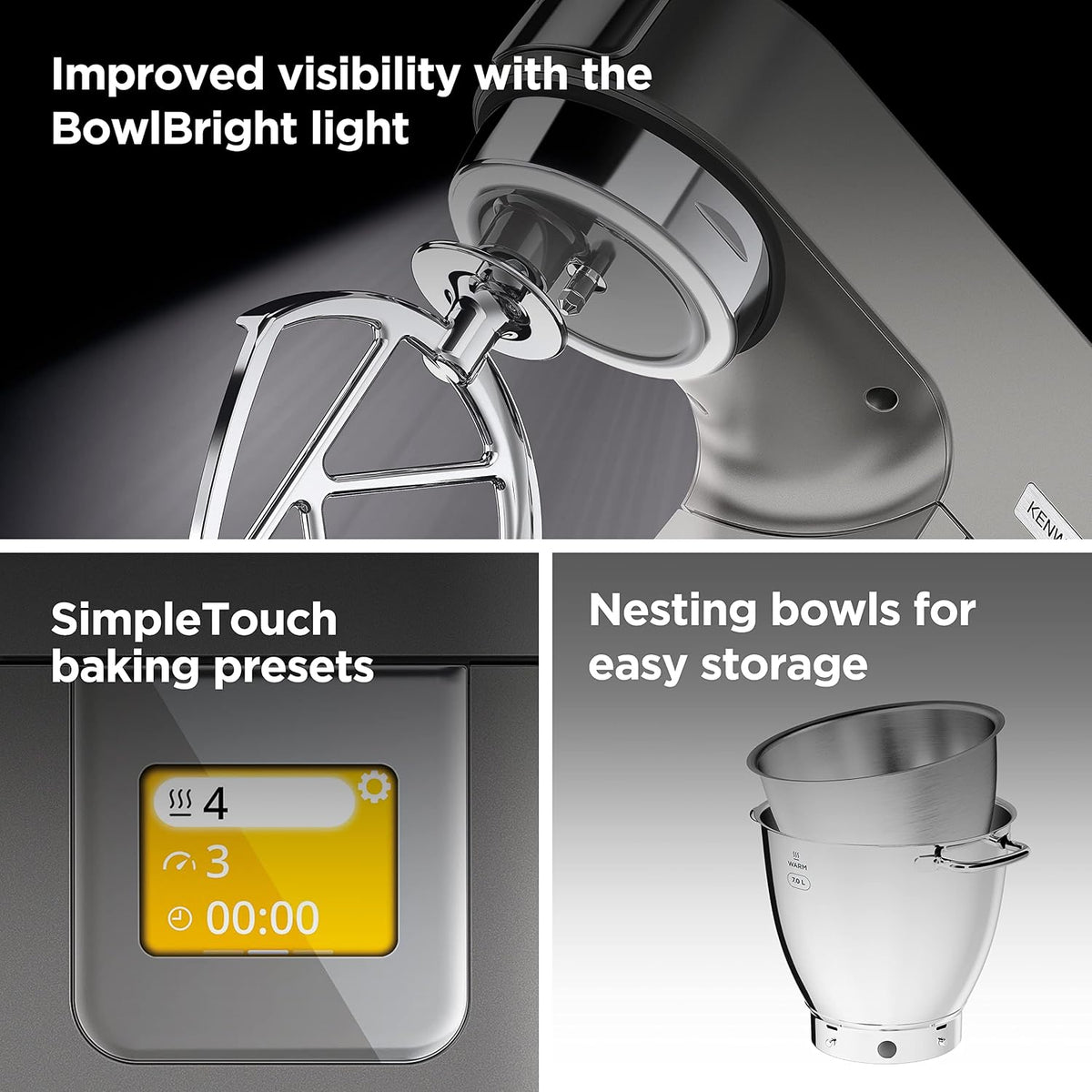 Stand Mixer 7.4 Qt 5.3 Qt 1400W 6 Speeds Touch Screen Silver