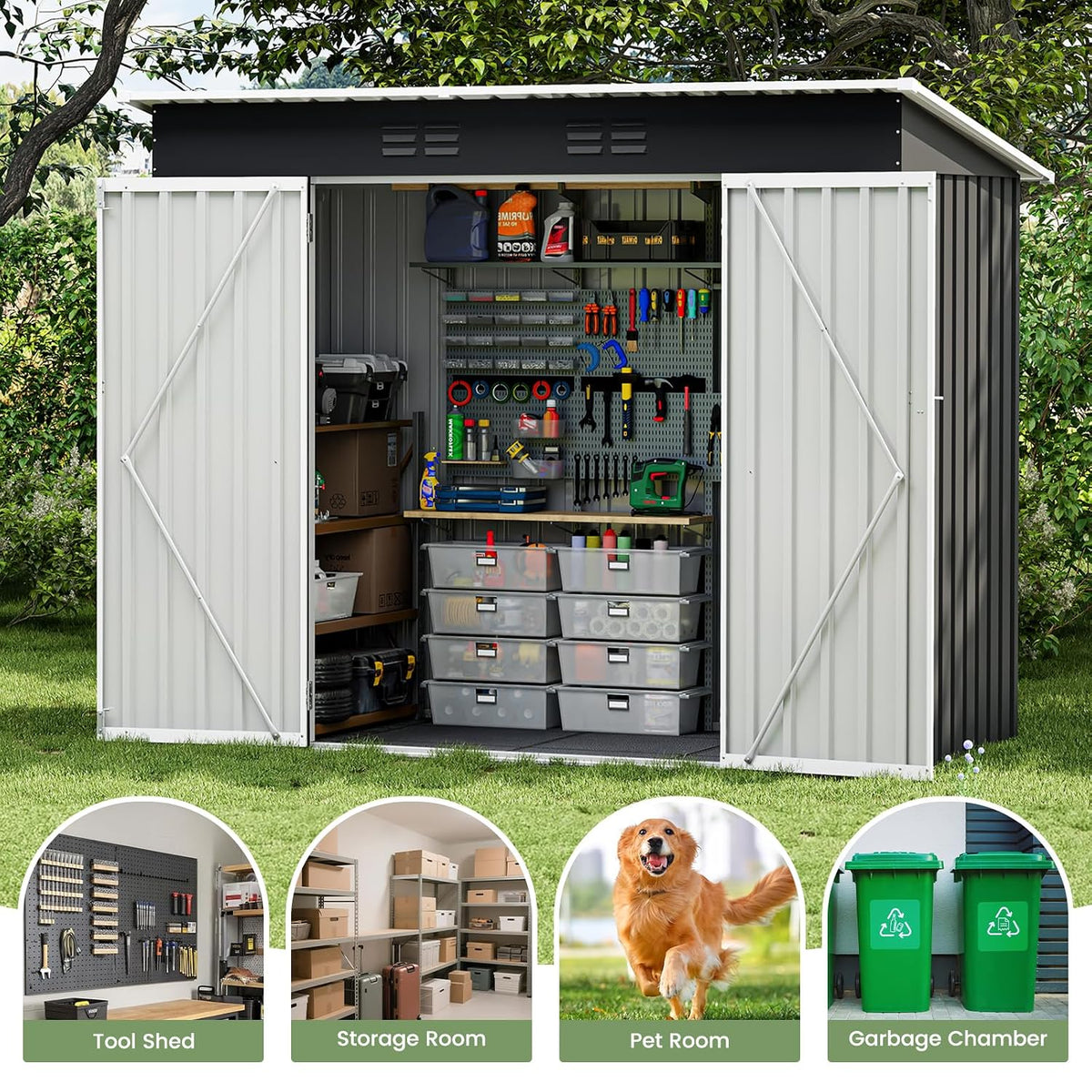 Metal Garden Storage Shed 8 X 4 Ft Dark Gray Alloy Steel Lockable Door