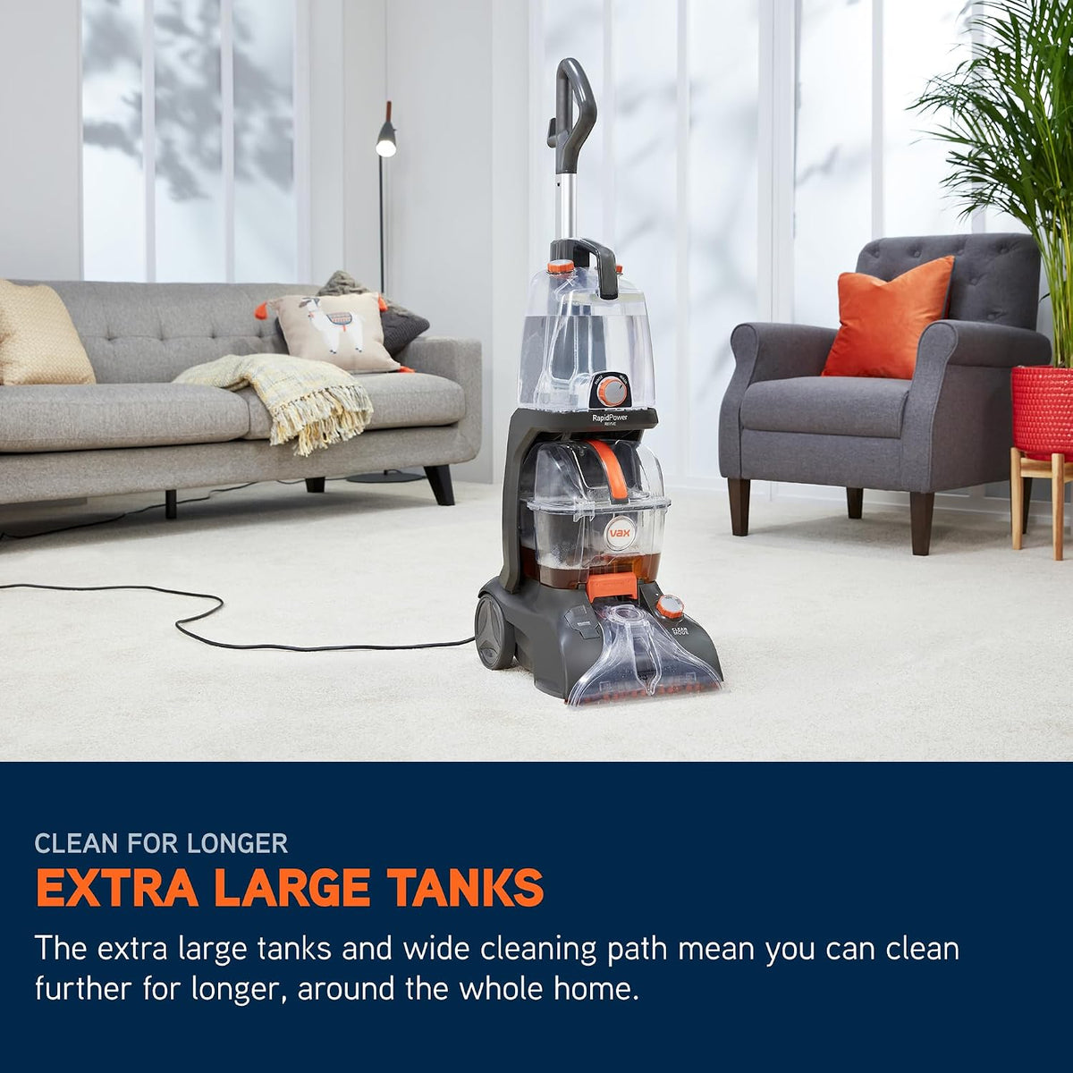 Carpet Cleaner 1200W 2.6 Qt Extra Large Tank SpinScrub Brushes Gray