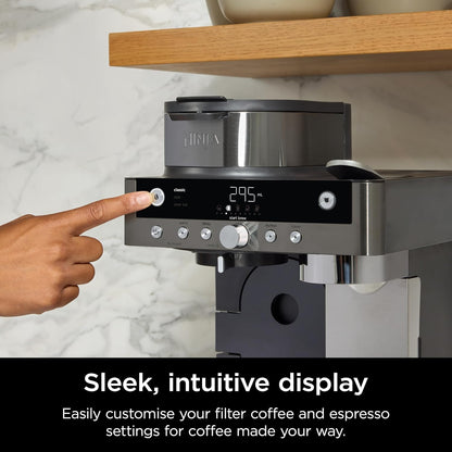 2-in-1 Filter Coffee and Pod Capsule Machine with Built-in Milk Frother 1.9 Qt Gunmetal