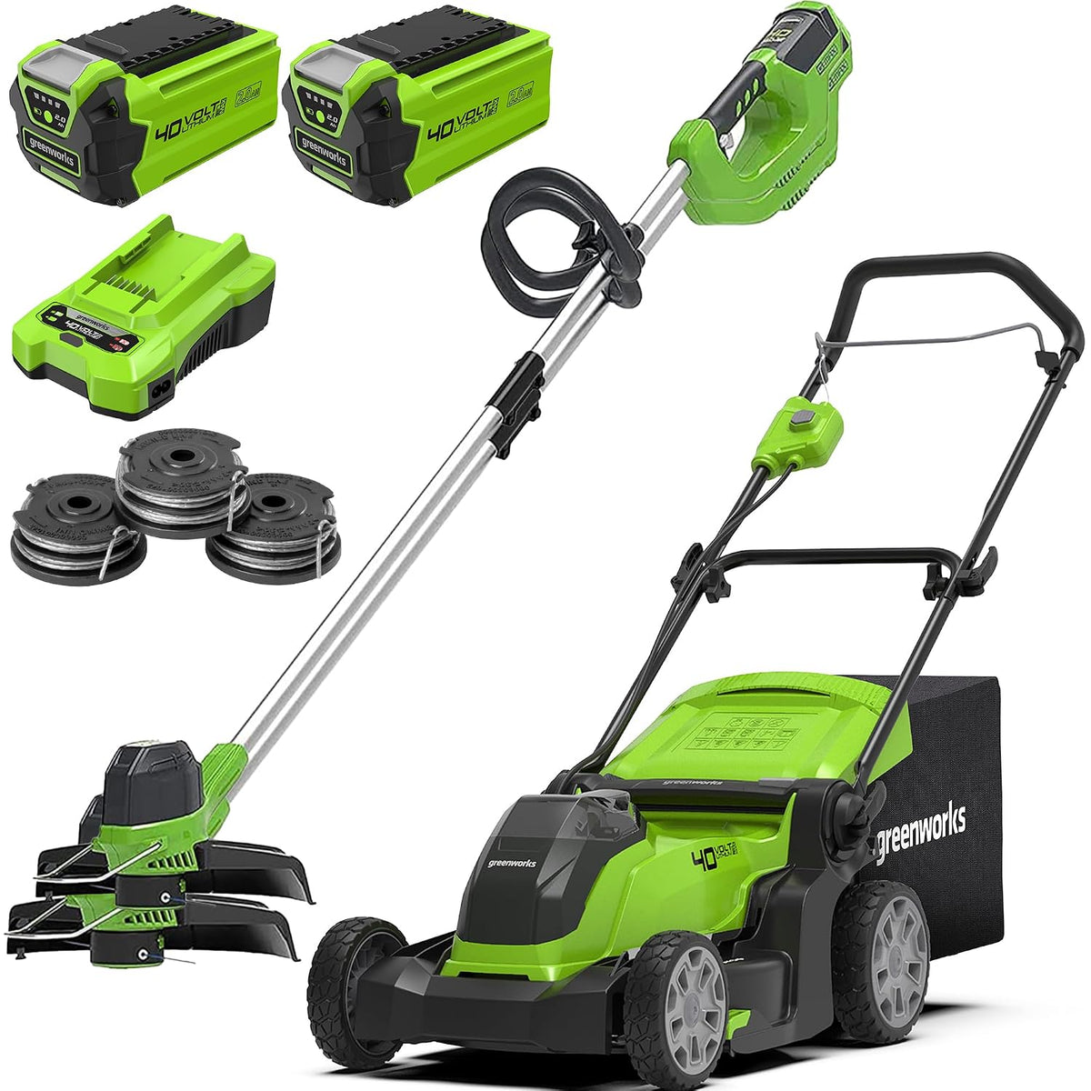 Cordless Lawnmower 16.1in Cutting Width 13.2 Gal Bag 2x 40V 2Ah Batteries