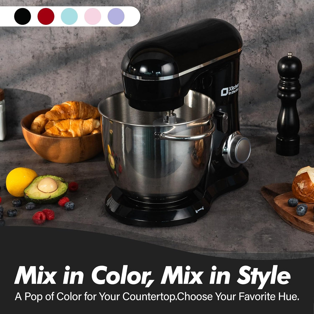 Stand Mixer 1300W 6.3 Qt 10 Speeds Pulse Function Black