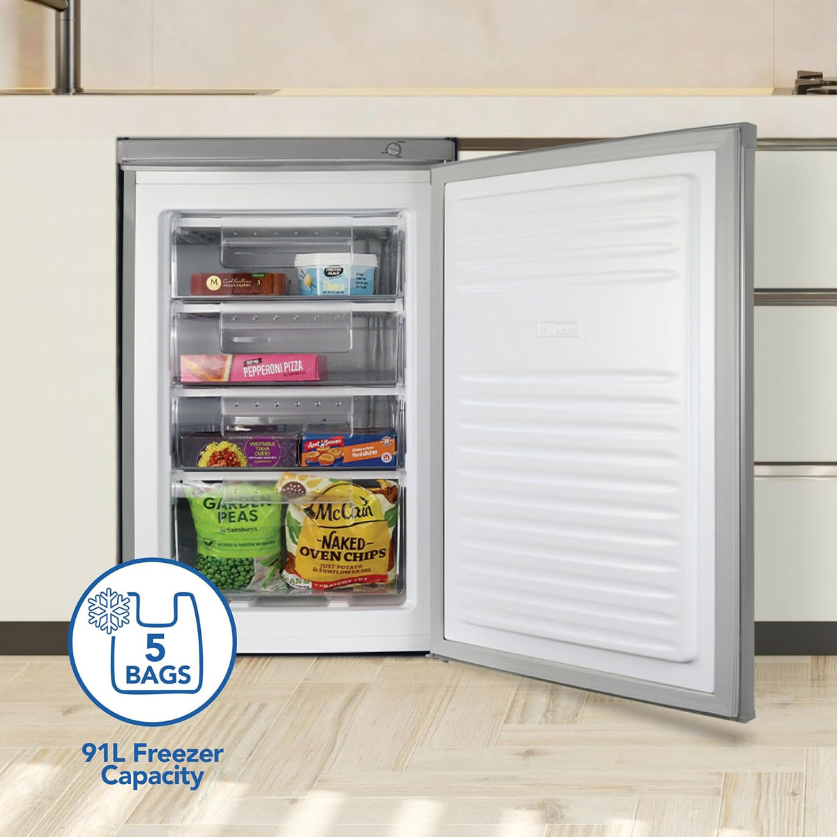 Freestanding Under Counter Freezer 3.2 cu ft Reversible Door Silver