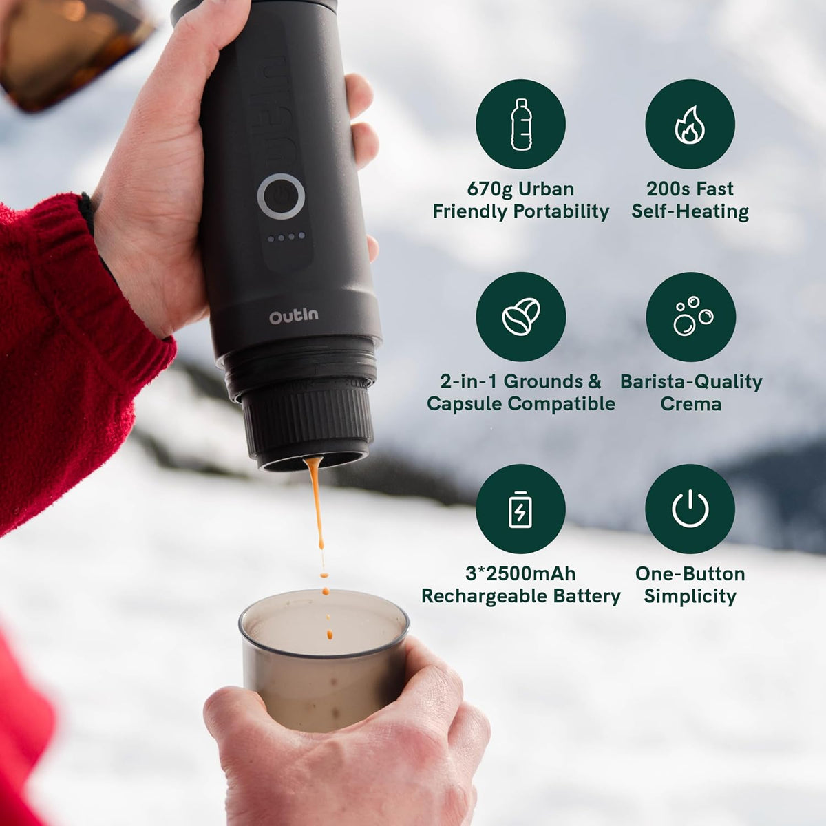 Portable Espresso Machine 20 Bar Self-Heating USB-C Space Gray